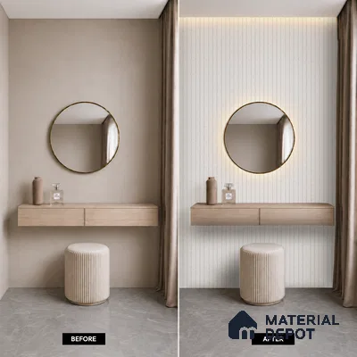 White Marble Louver PN 05281 8 ft x 4.9 inch Charcoal Panel - 11 mm | Suitable for Feature Wall, TV Unit & Living Room | Width is Subjected to 5% Variation