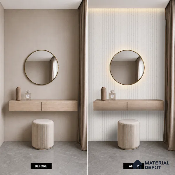 White Marble Louver PN 05281 8 ft x 4.9 inch Charcoal Panel - 11 mm | Suitable for Feature Wall, TV Unit & Living Room | Width is Subjected to 5% Variation