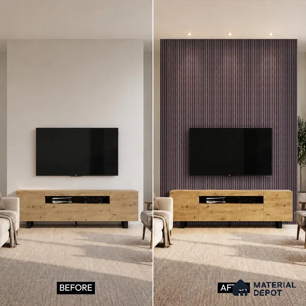 Wenge Stone Louver PN 05285 8 ft x 4.8 inch Charcoal Panel - 12 mm | Suitable for Feature Wall, TV Unit & Living Room | Width is Subjected to 5% Variation