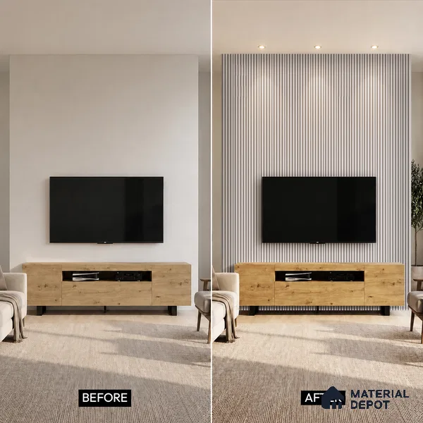 Cream Plain Colour Louver PN 05287 8 ft x 4.8 inch Charcoal Panel - 12 mm | Suitable for Feature Wall, TV Unit & Living Room | Width is Subjected to 5% Variation
