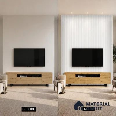 White Marble Louver PN 05292 8 ft x 4.8 inch Charcoal Panel - 12 mm | Suitable for Feature Wall, TV Unit & Living Room | Width is Subjected to 5% Variation