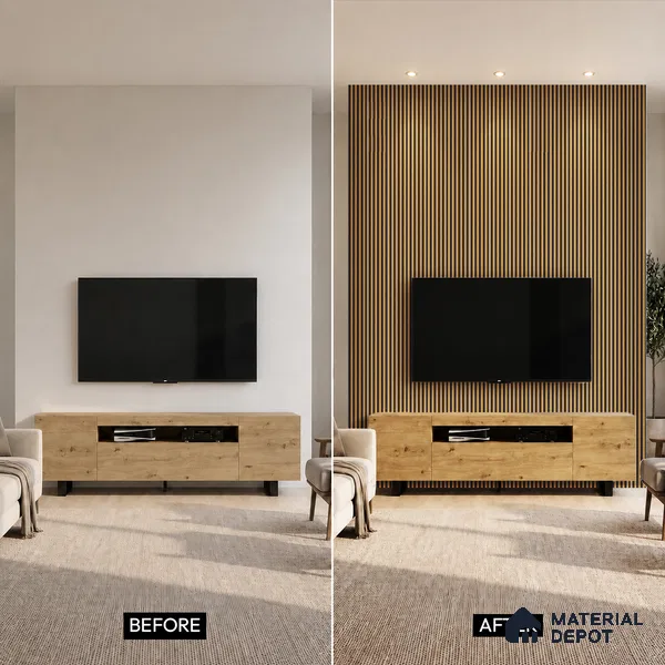 Brown Wooden Louver PN 05293 8 ft x 4.8 inch Charcoal Panel - 12 mm | Suitable for Feature Wall, TV Unit & Living Room | Width is Subjected to 5% Variation