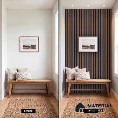 Brown Wooden Louver PN 05304 8 ft x 4.9 inch Charcoal Panel - 12 mm | Suitable for Feature Wall, TV Unit & Living Room | Width is Subjected to 5% Variation