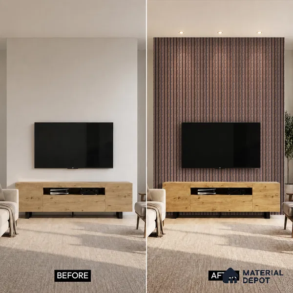 Brown Stone Louver PN 05306 8 ft x 4.8 inch Charcoal Panel - 12 mm | Suitable for Feature Wall, TV Unit & Living Room | Width is Subjected to 5% Variation