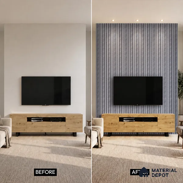 Grey Stone Louver PN 05307 8 ft x 4.8 inch Charcoal Panel - 12 mm | Suitable for Feature Wall, TV Unit & Living Room | Width is Subjected to 5% Variation