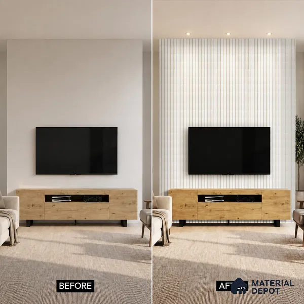 White Plain Colour Louver PN 05308 8 ft x 4.8 inch Charcoal Panel - 12 mm | Suitable for Feature Wall, TV Unit & Living Room | Width is Subjected to 5% Variation