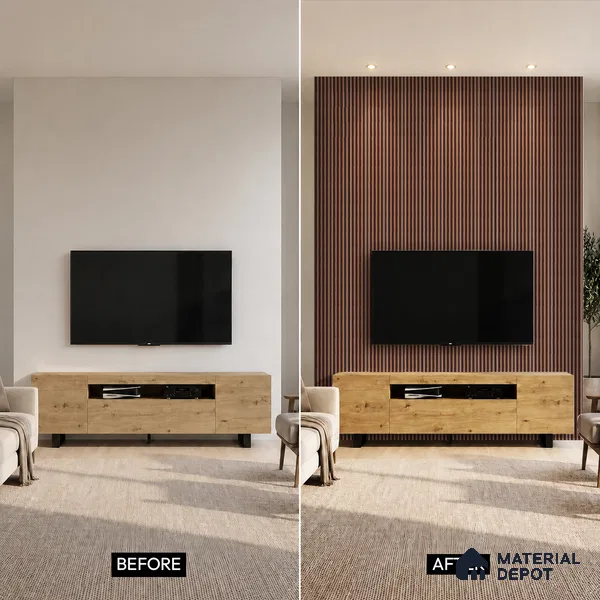Brown Wooden Louver PN 05317 8 ft x 4.7 inch Charcoal Panel - 12 mm | Suitable for Feature Wall, TV Unit & Living Room | Width is Subjected to 5% Variation