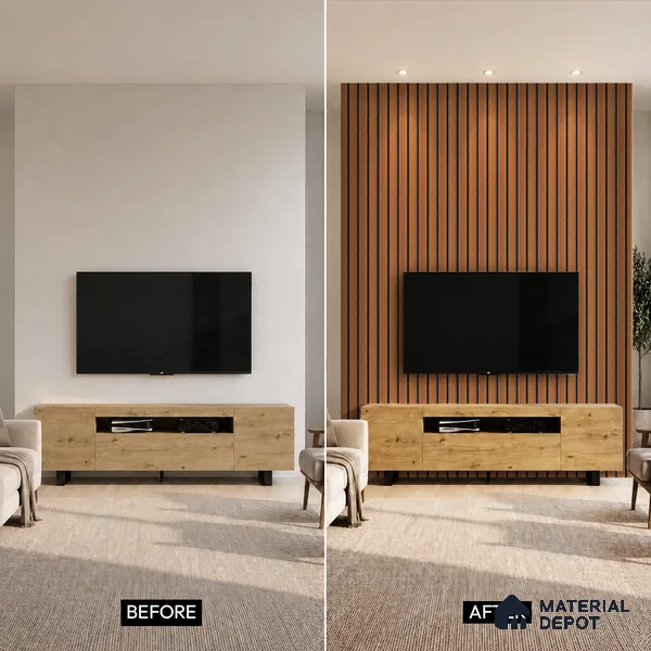 Brown Wooden Louver PN 05318 8 ft x 4.7 inch Charcoal Panel - 12 mm | Suitable for Feature Wall, TV Unit & Living Room | Width is Subjected to 5% Variation