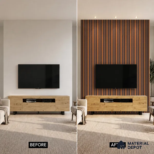 Brown Wooden Louver PN 05319 8 ft x 4.7 inch Charcoal Panel - 12 mm | Suitable for Feature Wall, TV Unit & Living Room | Width is Subjected to 5% Variation