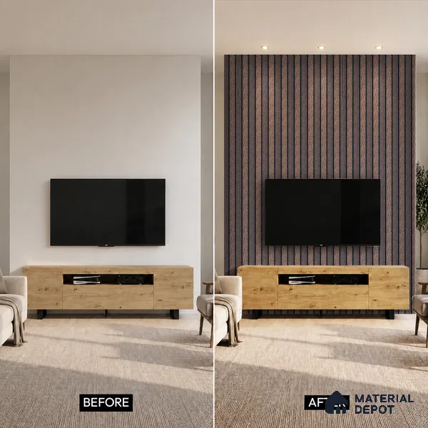 Brown Wooden Louver PN 05320 8 ft x 4.7 inch Charcoal Panel - 12 mm | Suitable for Feature Wall, TV Unit & Living Room | Width is Subjected to 5% Variation