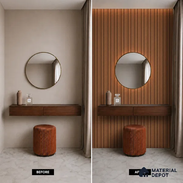 Brown Wooden Louver PN 05459 8 ft x 5 inch Charcoal Panel - 11 mm | Suitable for Feature Wall, TV Unit & Living Room | Width is Subjected to 5% Variation