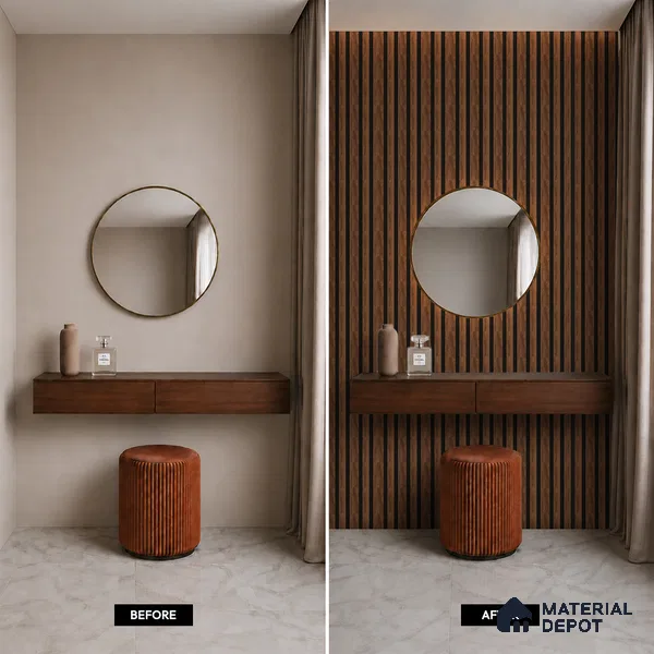 Brown Wooden Louver PN 05462 8 ft x 5 inch Charcoal Panel - 11 mm | Suitable for Feature Wall, TV Unit & Living Room | Width is Subjected to 5% Variation
