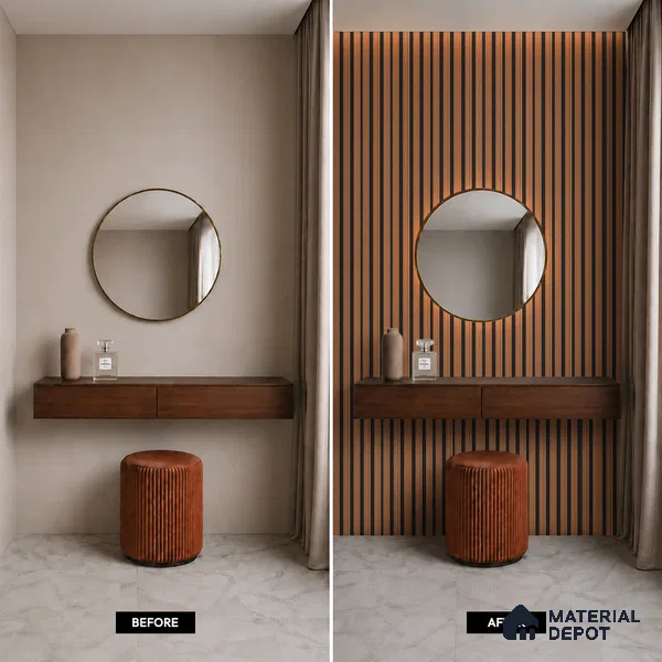 Brown Wooden Louver PN 05464 8 ft x 5 inch Charcoal Panel - 11 mm | Suitable for Feature Wall, TV Unit & Living Room | Width is Subjected to 5% Variation