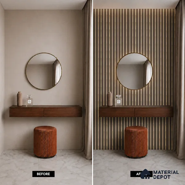 Brown Leather Louver PN 05465 8 ft x 5 inch Charcoal Panel - 11 mm | Suitable for Feature Wall, TV Unit & Living Room | Width is Subjected to 5% Variation