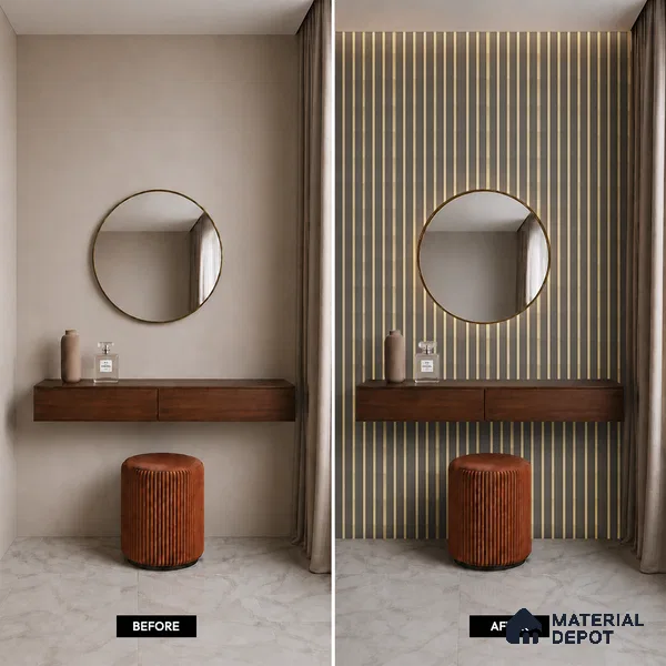 Brown Leather Louver PN 05466 8 ft x 5 inch Charcoal Panel - 11 mm | Suitable for Feature Wall, TV Unit & Living Room | Width is Subjected to 5% Variation