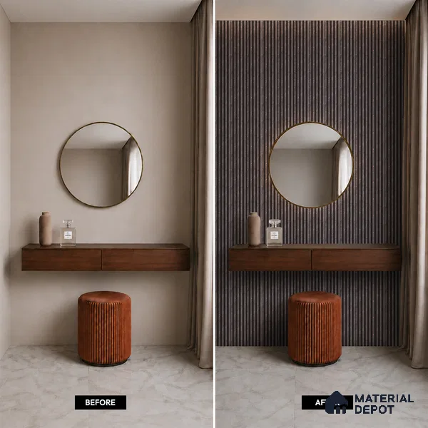 Brown Patterned Louver PN 05468 8 ft x 5 inch Charcoal Panel - 11 mm | Suitable for Feature Wall, TV Unit & Living Room | Width is Subjected to 5% Variation