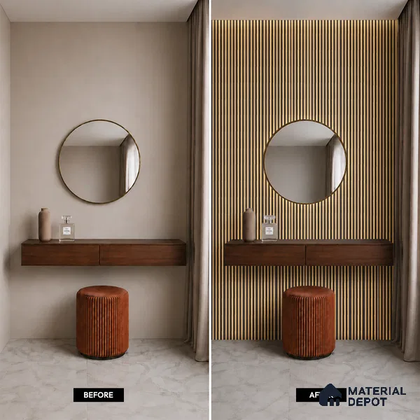 Brown Wooden Louver PN 05469 8 ft x 5 inch Charcoal Panel - 11 mm | Suitable for Feature Wall, TV Unit & Living Room | Width is Subjected to 5% Variation