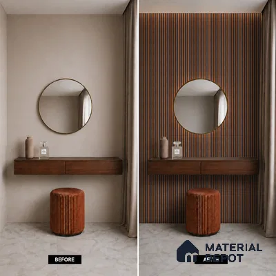 Brown Wooden Louver PN 05470 8 ft x 5 inch Charcoal Panel - 11 mm | Suitable for Feature Wall, TV Unit & Living Room | Width is Subjected to 5% Variation