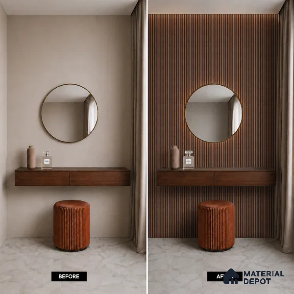Brown Wooden Louver PN 05470 8 ft x 5 inch Charcoal Panel - 11 mm | Suitable for Feature Wall, TV Unit & Living Room | Width is Subjected to 5% Variation