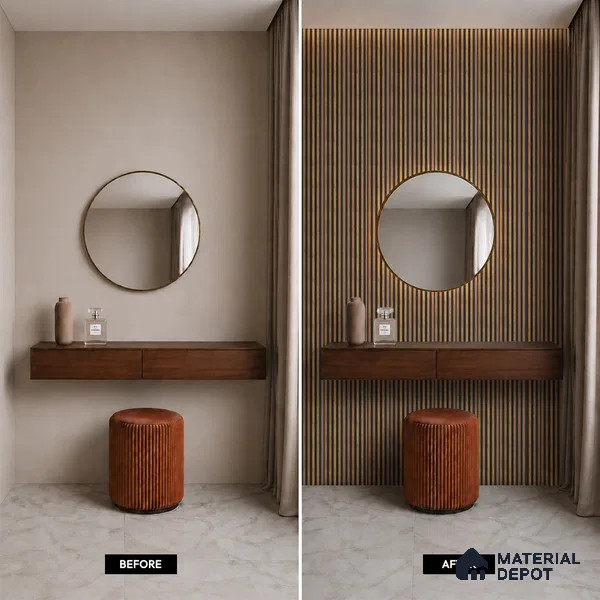 Brown Wooden Louver PN 05471 8 ft x 5 inch Charcoal Panel - 11 mm | Suitable for Feature Wall, TV Unit & Living Room | Width is Subjected to 5% Variation