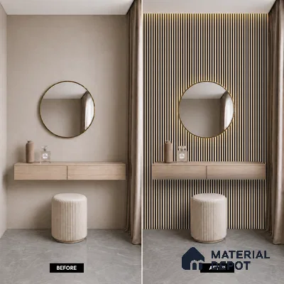 Beige Wooden Louver PN 05472 8 ft x 5 inch Charcoal Panel - 11 mm | Suitable for Feature Wall, TV Unit & Living Room | Width is Subjected to 5% Variation