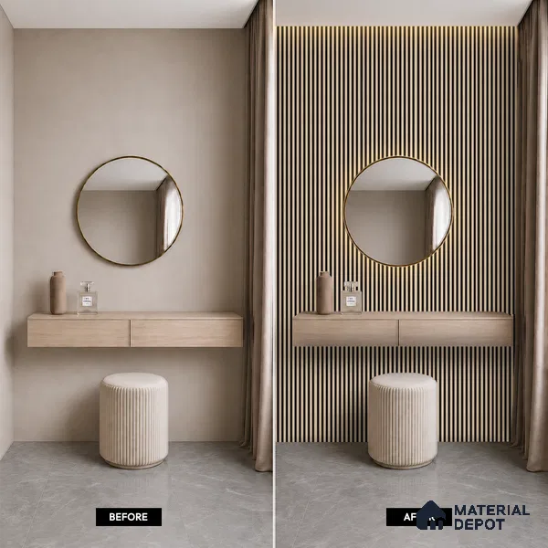 Beige Wooden Louver PN 05472 8 ft x 5 inch Charcoal Panel - 11 mm | Suitable for Feature Wall, TV Unit & Living Room | Width is Subjected to 5% Variation