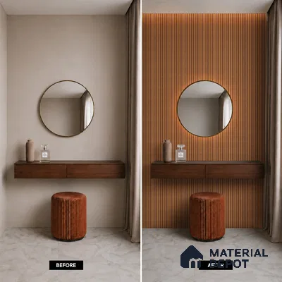 Brown Wooden Louver PN 05474 8 ft x 5 inch Charcoal Panel - 11 mm | Suitable for Feature Wall, TV Unit & Living Room | Width is Subjected to 5% Variation