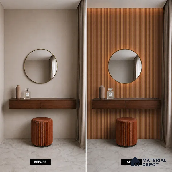 Brown Wooden Louver PN 05474 8 ft x 5 inch Charcoal Panel - 11 mm | Suitable for Feature Wall, TV Unit & Living Room | Width is Subjected to 5% Variation