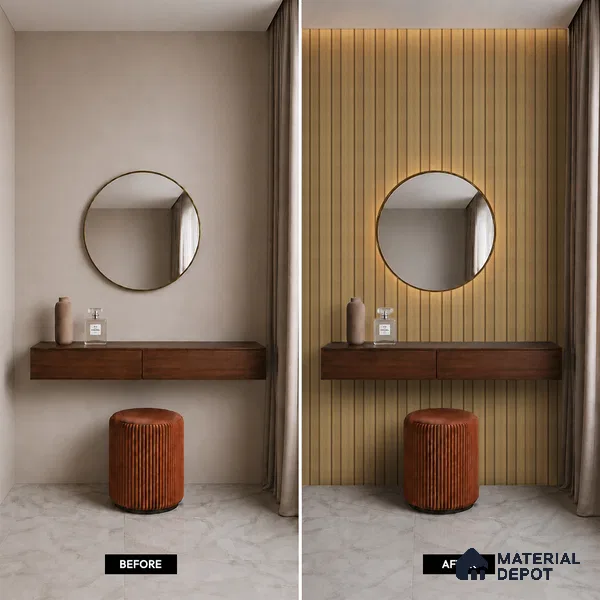 Brown Wooden Louver PN 05475 8 ft x 5 inch Charcoal Panel - 11 mm | Suitable for Feature Wall, TV Unit & Living Room | Width is Subjected to 5% Variation