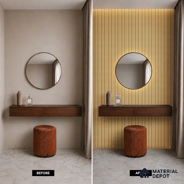 Brown Wooden Louver PN 05476 8 ft x 5 inch Charcoal Panel - 11 mm | Suitable for Feature Wall, TV Unit & Living Room | Width is Subjected to 5% Variation