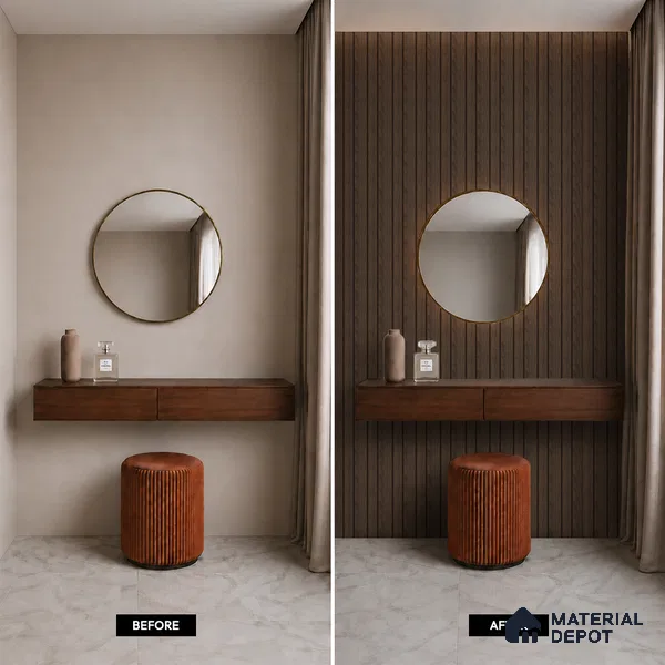 Brown Wooden Louver PN 05477 8 ft x 5 inch Charcoal Panel - 11 mm | Suitable for Feature Wall, TV Unit & Living Room | Width is Subjected to 5% Variation