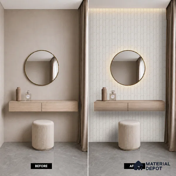 White Marble Louver PN 05479 8 ft x 5 inch Charcoal Panel - 11 mm | Suitable for Feature Wall, TV Unit & Living Room | Width is Subjected to 5% Variation