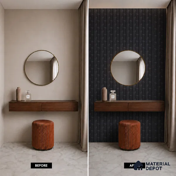 Black Marble Louver PN 05480 8 ft x 5 inch Charcoal Panel - 11 mm | Suitable for Feature Wall, TV Unit & Living Room | Width is Subjected to 5% Variation