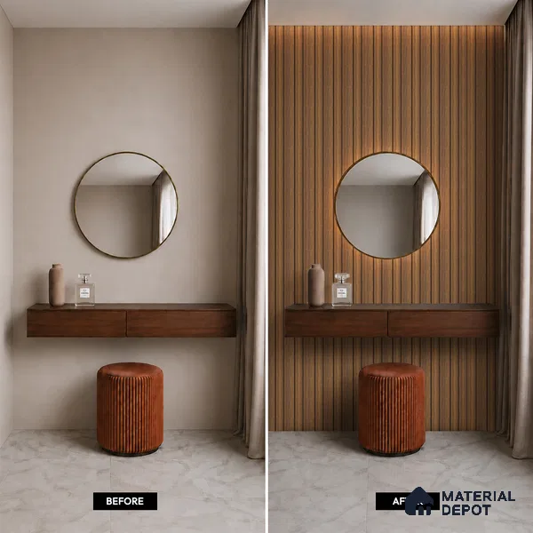 Brown Wooden Louver PN 05481 8 ft x 5 inch Charcoal Panel - 11 mm | Suitable for Feature Wall, TV Unit & Living Room | Width is Subjected to 5% Variation