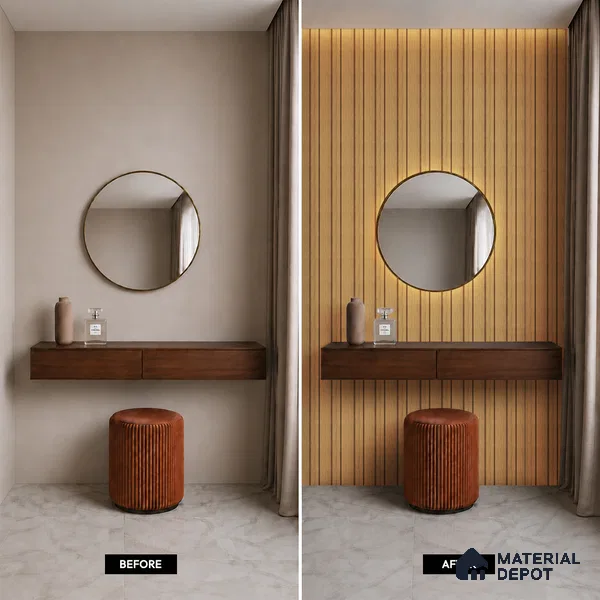 Brown Wooden Louver PN 05482 8 ft x 5 inch Charcoal Panel - 11 mm | Suitable for Feature Wall, TV Unit & Living Room | Width is Subjected to 5% Variation