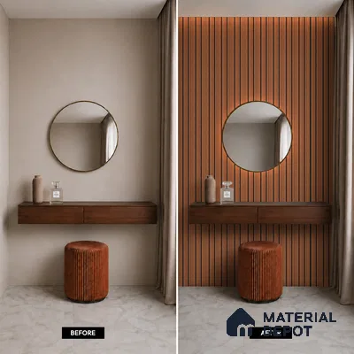 Brown Wooden Louver PN 05483 8 ft x 5 inch Charcoal Panel - 11 mm | Suitable for Feature Wall, TV Unit & Living Room | Width is Subjected to 5% Variation