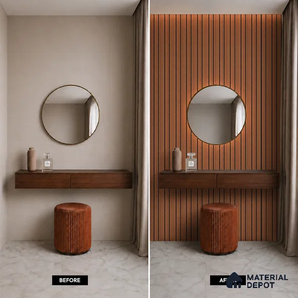 Brown Wooden Louver PN 05483 8 ft x 5 inch Charcoal Panel - 11 mm | Suitable for Feature Wall, TV Unit & Living Room | Width is Subjected to 5% Variation