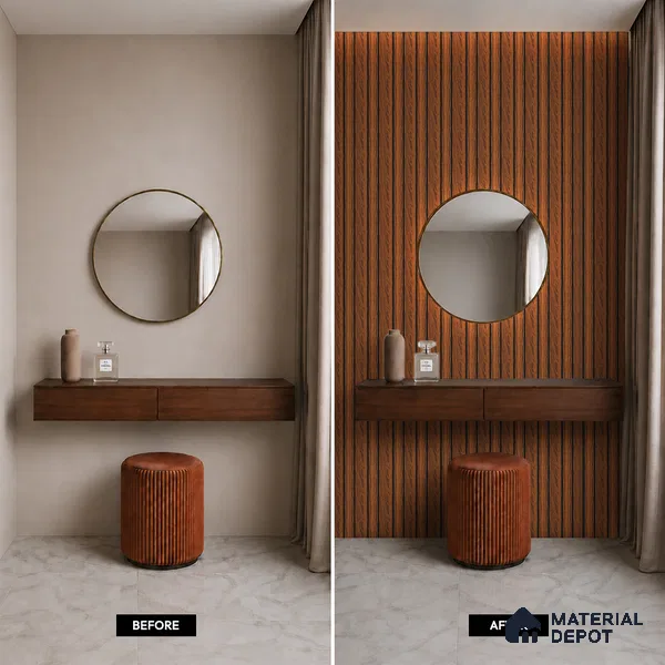 Brown Wooden Louver PN 05484 8 ft x 5 inch Charcoal Panel - 11 mm | Suitable for Feature Wall, TV Unit & Living Room | Width is Subjected to 5% Variation