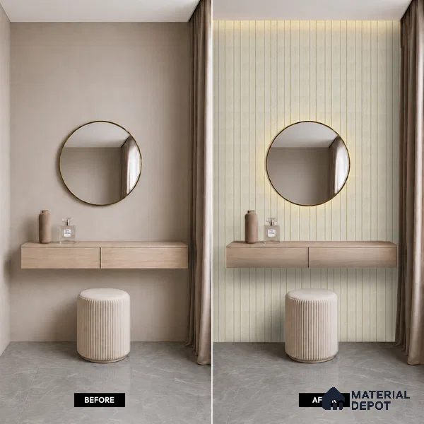 Beige Marble Louver PN 05485 (M 5421) 8 ft x 5 inch Charcoal Panel - 11 mm | Suitable for Feature Wall, TV Unit & Living Room | Width is Subjected to 5% Variation