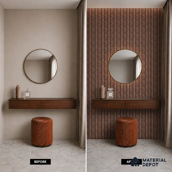 Brown Marble Louver PN 05486 8 ft x 5 inch Charcoal Panel - 11 mm | Suitable for Feature Wall, TV Unit & Living Room | Width is Subjected to 5% Variation