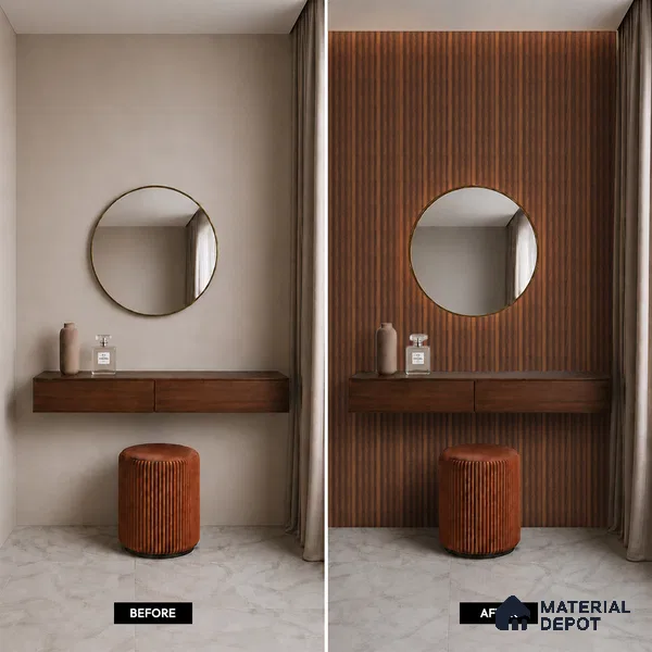 Brown Wooden Louver PN 05487 8 ft x 5 inch Charcoal Panel - 11 mm | Suitable for Feature Wall, TV Unit & Living Room | Width is Subjected to 5% Variation