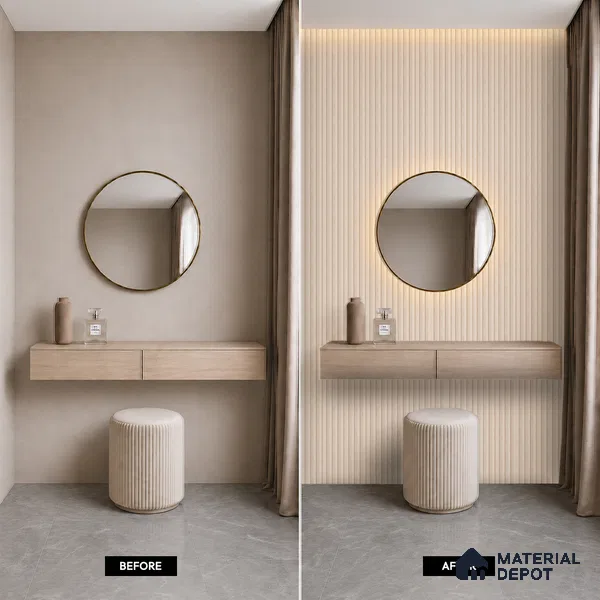 Beige Wooden Louver PN 05488 8 ft x 5 inch Charcoal Panel - 11 mm | Suitable for Feature Wall, TV Unit & Living Room | Width is Subjected to 5% Variation