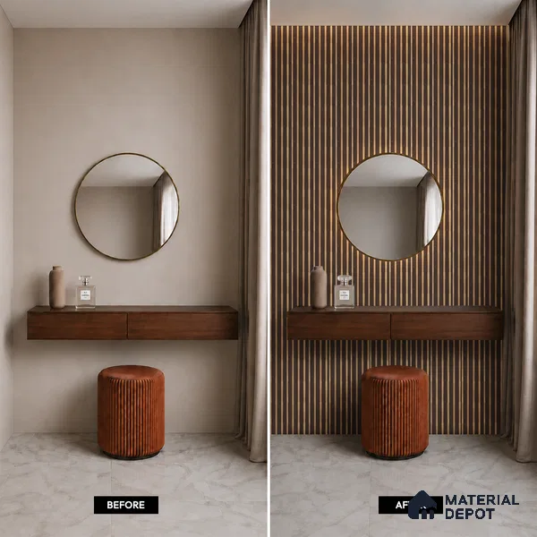 Brown Marble Louver PN 05492 8 ft x 5 inch Charcoal Panel - 11 mm | Suitable for Feature Wall, TV Unit & Living Room | Width is Subjected to 5% Variation
