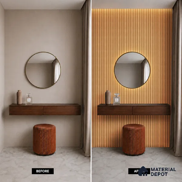 Brown Wooden Louver PN 05495 8 ft x 5 inch Charcoal Panel - 11 mm | Suitable for Feature Wall, TV Unit & Living Room | Width is Subjected to 5% Variation