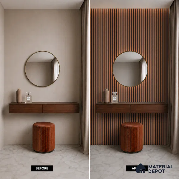 Brown Wooden Louver PN 05496 8 ft x 5 inch Charcoal Panel - 11 mm | Suitable for Feature Wall, TV Unit & Living Room | Width is Subjected to 5% Variation
