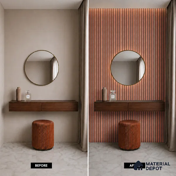 Brown Stone Louver PN 05500 8 ft x 5 inch Charcoal Panel - 11 mm | Suitable for Feature Wall, TV Unit & Living Room | Width is Subjected to 5% Variation