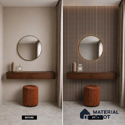 Brown Leather Louver PN 05504 8 ft x 5 inch Charcoal Panel - 11 mm | Suitable for Feature Wall, TV Unit & Living Room | Width is Subjected to 5% Variation