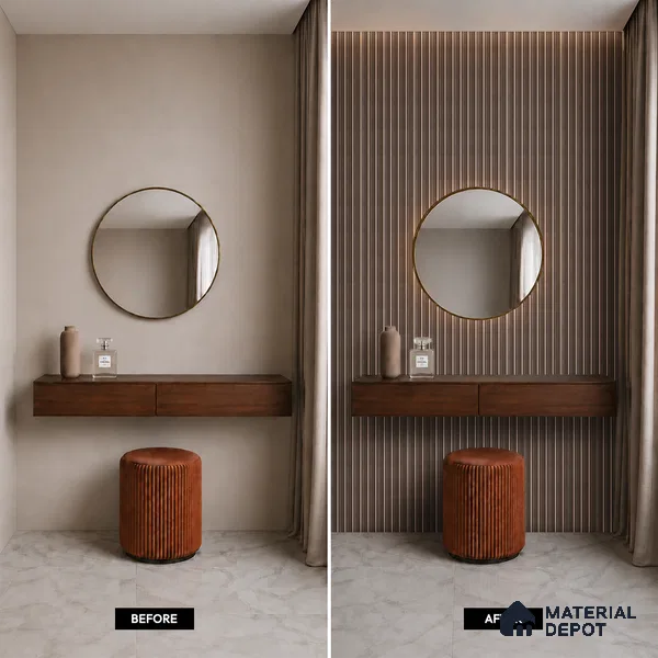 Brown Leather Louver PN 05504 8 ft x 5 inch Charcoal Panel - 11 mm | Suitable for Feature Wall, TV Unit & Living Room | Width is Subjected to 5% Variation