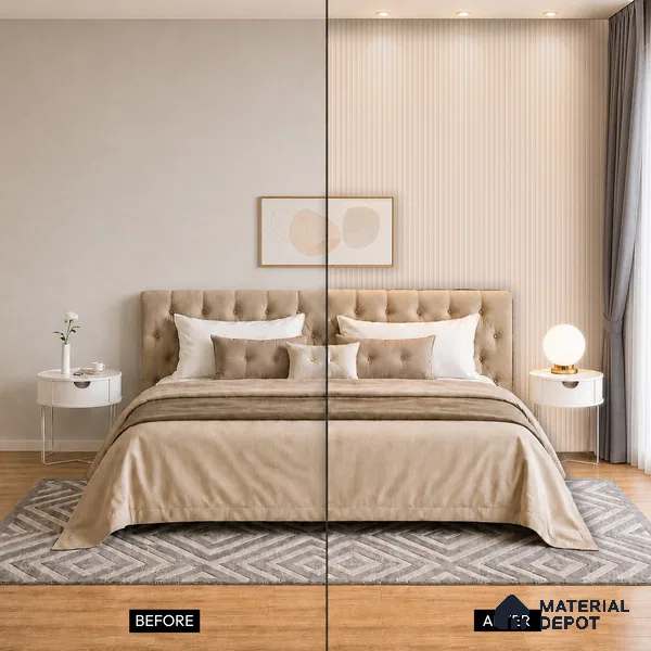 Cappuccino Beige Fabric Look PN 07167 9.5 ft x 4.7 inch Charcoal Panel - 11 mm | Suitable for Feature Wall, TV Unit & Living Room | Width is Subjected to 5% Variation