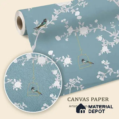 Aura in the Garden Blue Chinoiserie Wallpaper Sukoon Series Canvas Chinoserie Design (Customised Size Wallpaper)
